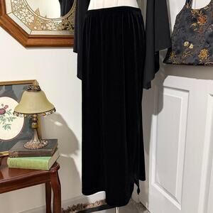 VTG Y2K Fashion Bug Black Velvet Velour Gothic Witchy Maxi Skirt w Side Slit 2X